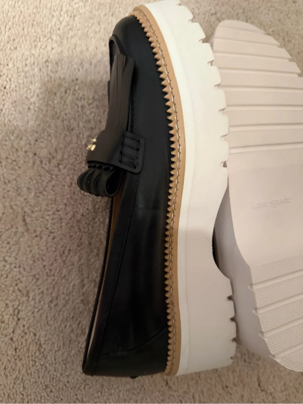 Kate Spade Leandra Lug Sole Kiltie Loafers Black